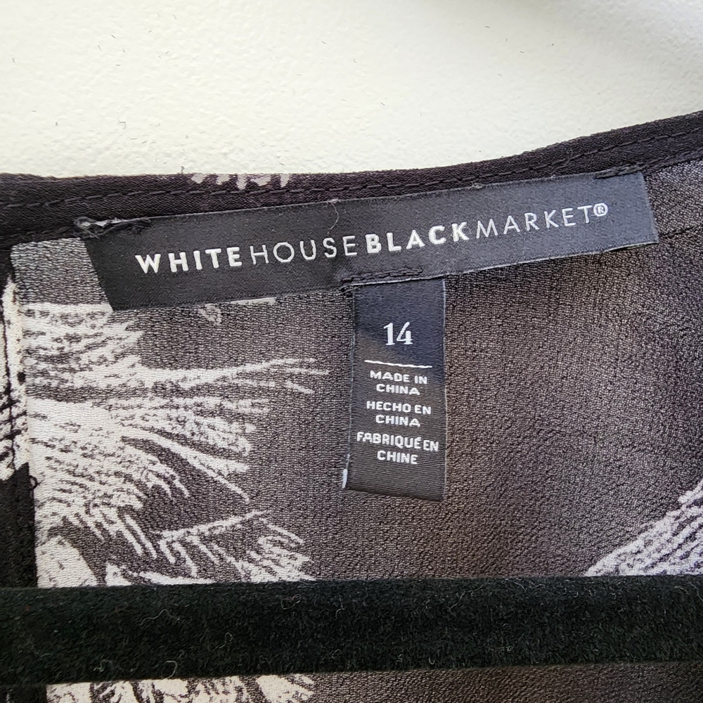 White House Black Market Monochrome Leaf Print Long Sleeve Sheer Midi‎ Dress 14 - Picture 6 of 9